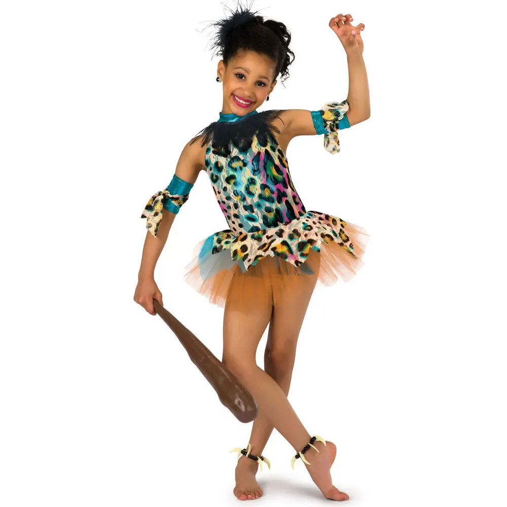 Pre-Owned Dance Costume AWCT 16308 Int Med Child Blue Feathers Jazz Caveman